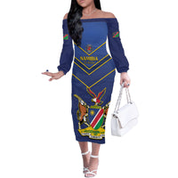 Custom Namibia Cricket Family Matching Off The Shoulder Long Sleeve Dress and Hawaiian Shirt 2024 Go Eagles African Pattern - Wonder Print Shop