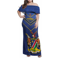 Custom Namibia Cricket Family Matching Off Shoulder Maxi Dress and Hawaiian Shirt 2024 Go Eagles African Pattern - Wonder Print Shop