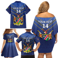 Custom Namibia Cricket Family Matching Off Shoulder Short Dress and Hawaiian Shirt 2024 Go Eagles African Pattern - Wonder Print Shop