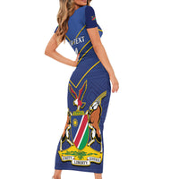 Custom Namibia Cricket Family Matching Short Sleeve Bodycon Dress and Hawaiian Shirt 2024 Go Eagles African Pattern - Wonder Print Shop
