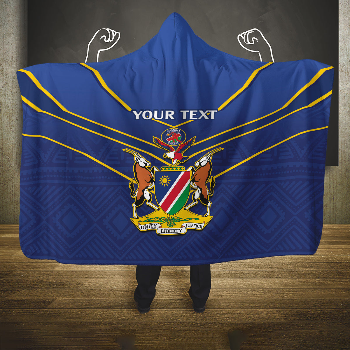 Custom Namibia Cricket Hooded Blanket 2024 Go Eagles African Pattern