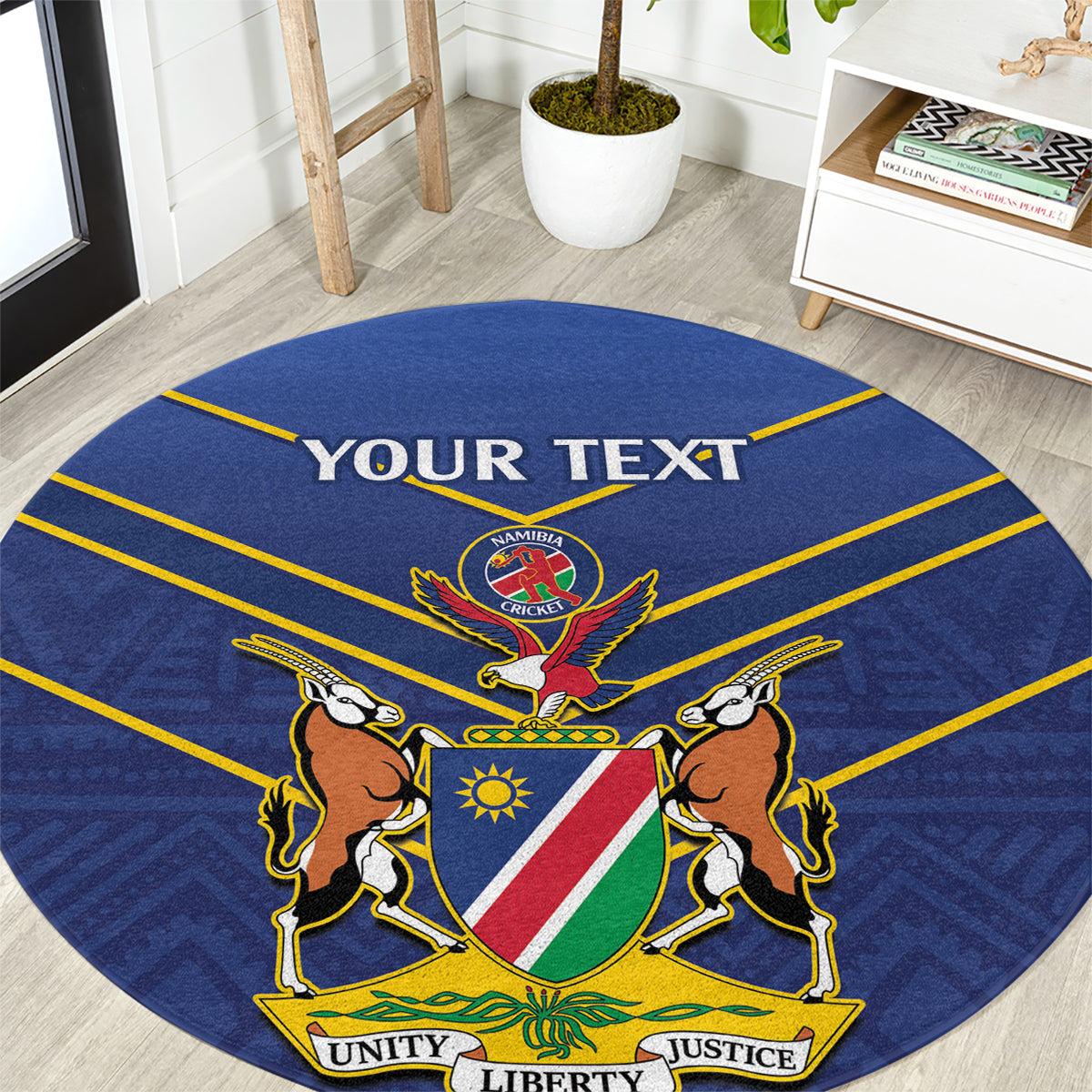 Custom Namibia Cricket Round Carpet 2024 Go Eagles African Pattern