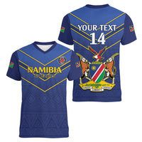 Custom Namibia Cricket Women V-Neck T-Shirt 2024 Go Eagles African Pattern - Wonder Print Shop