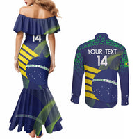 Custom Brazil Football Couples Matching Mermaid Dress and Long Sleeve Button Shirt Summer 2024 Olympic Go Champions Selecao