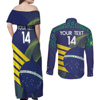 Custom Brazil Football Couples Matching Off Shoulder Maxi Dress and Long Sleeve Button Shirt Summer 2024 Go Champions Selecao - Wonder Print Shop