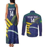 Custom Brazil Football Couples Matching Tank Maxi Dress and Long Sleeve Button Shirt Summer 2024 Go Champions Selecao - Wonder Print Shop