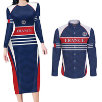 Custom France Football Couples Matching Long Sleeve Bodycon Dress and Long Sleeve Button Shirt Summer 2024 Les Bleues - Wonder Print Shop