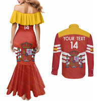 Custom Spain Football Couples Matching Mermaid Dress and Long Sleeve Button Shirt Summer 2024 Olympic La Roja