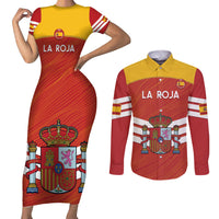 Custom Spain Football Couples Matching Short Sleeve Bodycon Dress and Long Sleeve Button Shirt Summer 2024 La Roja - Wonder Print Shop