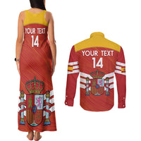 Custom Spain Football Couples Matching Tank Maxi Dress and Long Sleeve Button Shirt Summer 2024 La Roja - Wonder Print Shop