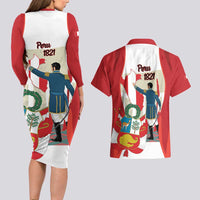 Peru Independence Day Couples Matching Long Sleeve Bodycon Dress and Hawaiian Shirt Jose de San Martin Fiestas Patrias