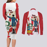 Peru Independence Day Couples Matching Long Sleeve Bodycon Dress and Long Sleeve Button Shirt Jose de San Martin Fiestas Patrias