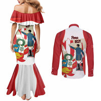 Peru Independence Day Couples Matching Mermaid Dress and Long Sleeve Button Shirt Jose de San Martin Fiestas Patrias