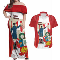 Peru Independence Day Couples Matching Off Shoulder Maxi Dress and Hawaiian Shirt Jose de San Martin Fiestas Patrias