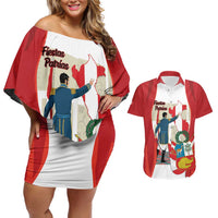 Peru Independence Day Couples Matching Off Shoulder Short Dress and Hawaiian Shirt Jose de San Martin Fiestas Patrias