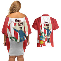 Peru Independence Day Couples Matching Off Shoulder Short Dress and Hawaiian Shirt Jose de San Martin Fiestas Patrias