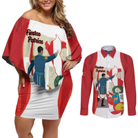 Peru Independence Day Couples Matching Off Shoulder Short Dress and Long Sleeve Button Shirt Jose de San Martin Fiestas Patrias