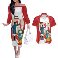 Peru Independence Day Couples Matching Off The Shoulder Long Sleeve Dress and Hawaiian Shirt Jose de San Martin Fiestas Patrias