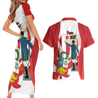 Peru Independence Day Couples Matching Short Sleeve Bodycon Dress and Hawaiian Shirt Jose de San Martin Fiestas Patrias