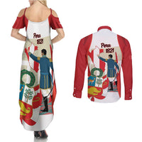 Peru Independence Day Couples Matching Summer Maxi Dress and Long Sleeve Button Shirt Jose de San Martin Fiestas Patrias