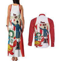 Peru Independence Day Couples Matching Tank Maxi Dress and Long Sleeve Button Shirt Jose de San Martin Fiestas Patrias