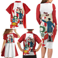 Peru Independence Day Family Matching Long Sleeve Bodycon Dress and Hawaiian Shirt Jose de San Martin Fiestas Patrias