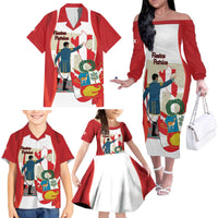 Peru Independence Day Family Matching Off The Shoulder Long Sleeve Dress and Hawaiian Shirt Jose de San Martin Fiestas Patrias
