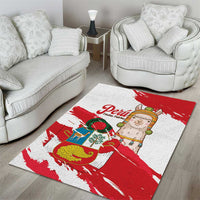 Fiestas Patrias de Peru Area Rug Coat Of Arms With Cute Alpaca Face