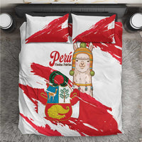 Fiestas Patrias de Peru Bedding Set Coat Of Arms With Cute Alpaca Face