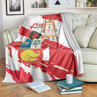 Fiestas Patrias de Peru Blanket Coat Of Arms With Cute Alpaca Face