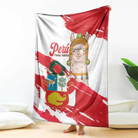 Fiestas Patrias de Peru Blanket Coat Of Arms With Cute Alpaca Face