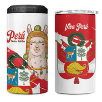 Fiestas Patrias de Peru 4 in 1 Can Cooler Tumbler Coat Of Arms With Cute Alpaca Face