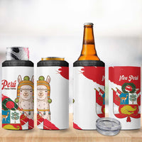 Fiestas Patrias de Peru 4 in 1 Can Cooler Tumbler Coat Of Arms With Cute Alpaca Face