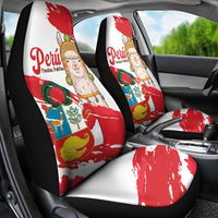 Fiestas Patrias de Peru Car Seat Cover Coat Of Arms With Cute Alpaca Face