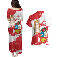 Fiestas Patrias de Peru Couples Matching Puletasi and Hawaiian Shirt Coat Of Arms With Cute Alpaca Face