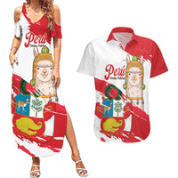 Fiestas Patrias de Peru Couples Matching Summer Maxi Dress and Hawaiian Shirt Coat Of Arms With Cute Alpaca Face
