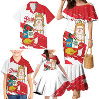 Fiestas Patrias de Peru Family Matching Mermaid Dress and Hawaiian Shirt Coat Of Arms With Cute Alpaca Face