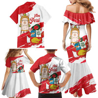 Fiestas Patrias de Peru Family Matching Mermaid Dress and Hawaiian Shirt Coat Of Arms With Cute Alpaca Face