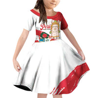 Fiestas Patrias de Peru Family Matching Off Shoulder Short Dress and Hawaiian Shirt Coat Of Arms With Cute Alpaca Face