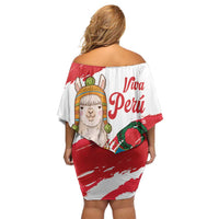Fiestas Patrias de Peru Family Matching Off Shoulder Short Dress and Hawaiian Shirt Coat Of Arms With Cute Alpaca Face
