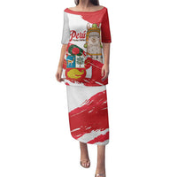 Fiestas Patrias de Peru Family Matching Puletasi and Hawaiian Shirt Coat Of Arms With Cute Alpaca Face