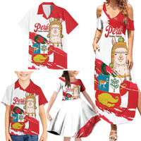 Fiestas Patrias de Peru Family Matching Summer Maxi Dress and Hawaiian Shirt Coat Of Arms With Cute Alpaca Face