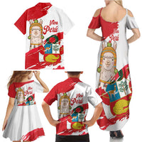 Fiestas Patrias de Peru Family Matching Summer Maxi Dress and Hawaiian Shirt Coat Of Arms With Cute Alpaca Face