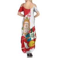 Fiestas Patrias de Peru Family Matching Summer Maxi Dress and Hawaiian Shirt Coat Of Arms With Cute Alpaca Face