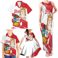 Fiestas Patrias de Peru Family Matching Tank Maxi Dress and Hawaiian Shirt Coat Of Arms With Cute Alpaca Face