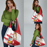 Fiestas Patrias de Peru Grocery Bag Coat Of Arms With Cute Alpaca Face