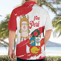 Fiestas Patrias de Peru Hawaiian Shirt Coat Of Arms With Cute Alpaca Face