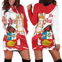 Fiestas Patrias de Peru Hoodie Dress Coat Of Arms With Cute Alpaca Face