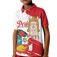 Fiestas Patrias de Peru Kid Polo Shirt Coat Of Arms With Cute Alpaca Face