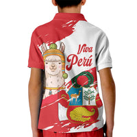 Fiestas Patrias de Peru Kid Polo Shirt Coat Of Arms With Cute Alpaca Face